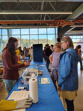 Students watching an experiment with a balloon