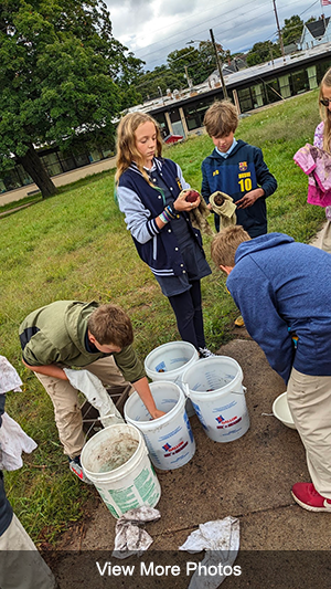 Students cleaning potatoes they've harvested - View More Photos