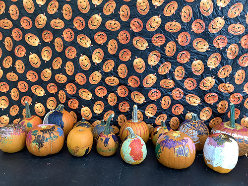 Group of decorated pumpkins on display