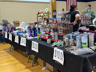 Tables with various items for sale