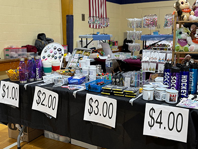 Display tables filled with items for sale