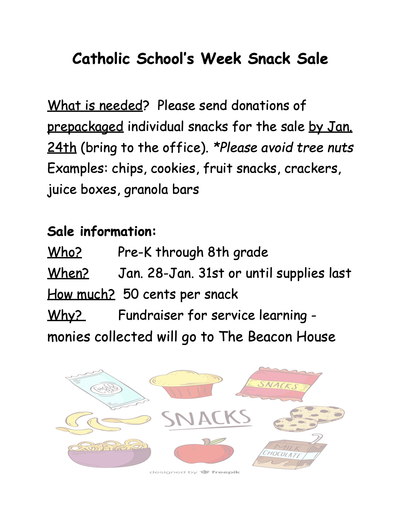 Snack Sale Schedule flyer