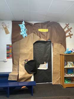classroom door decorated as a house in Jerusalem