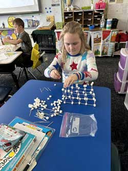two students building marshmallow and toothpick structures