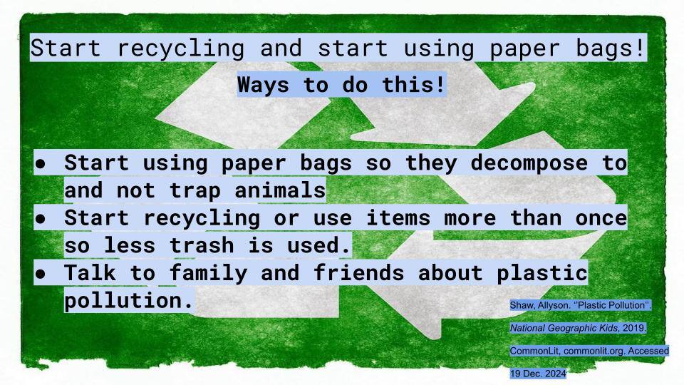 Start recycling and start using paper bags slide