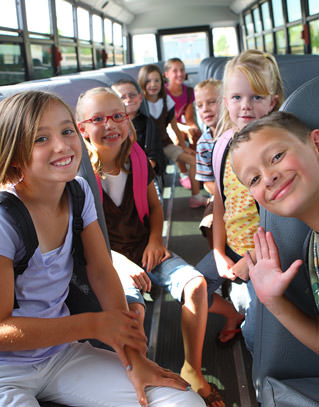 Students sitting on bus